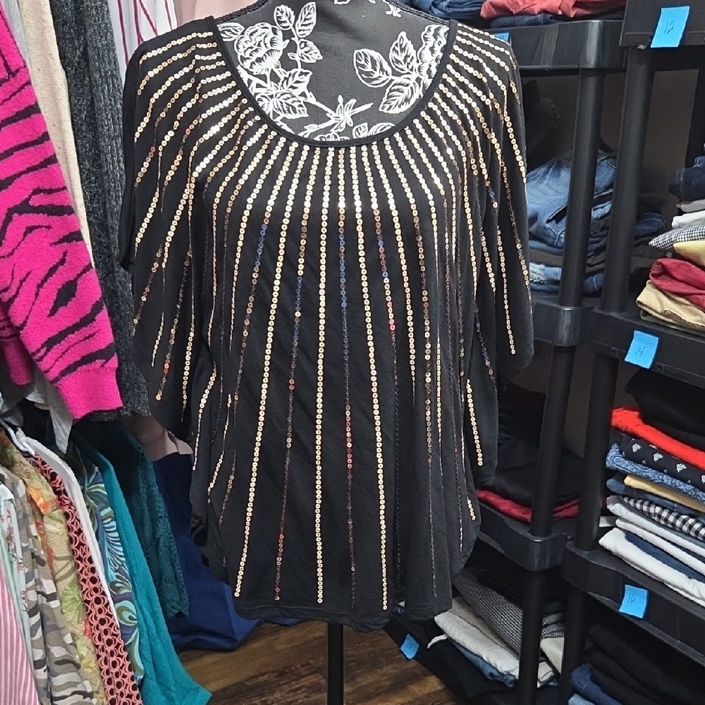 No Boundaries Black Top with Gold Stripes